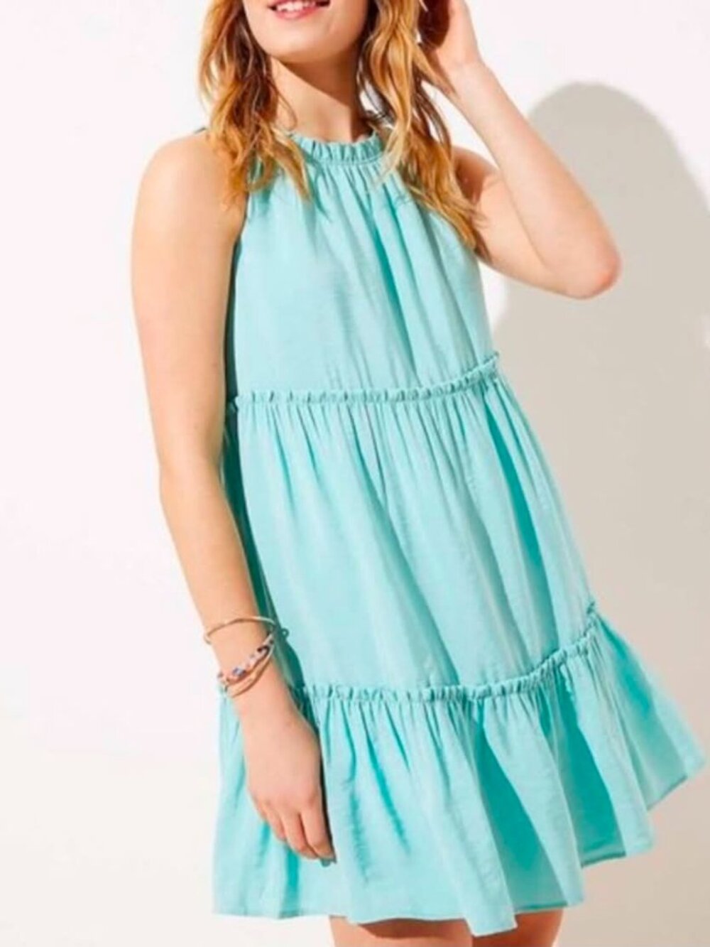 Loft Light Green Sleeveless Tiered Dress size Medium